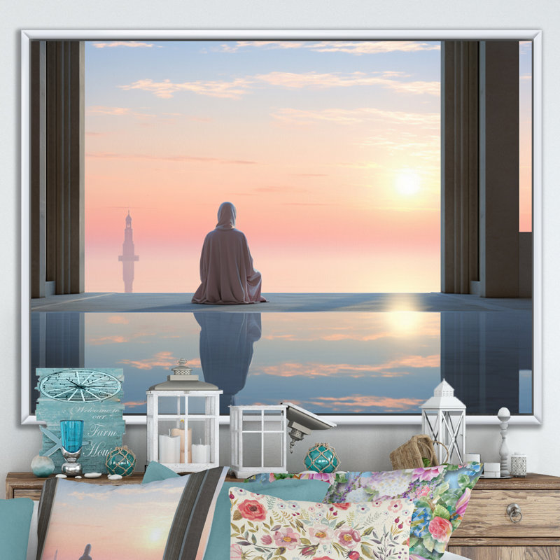 Art de l'Islam, Prière, Foi I, Cadre flottant blanc, H 24 po x l 32 po x P 1 po