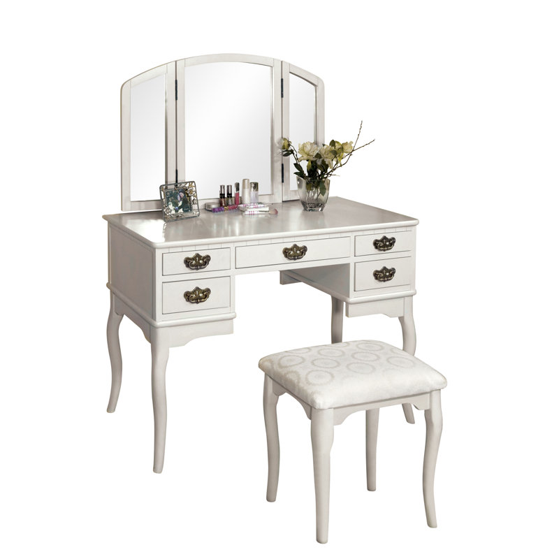 Ensemble de coiffeuse avec tabouret et miroir Umstead, Blanc