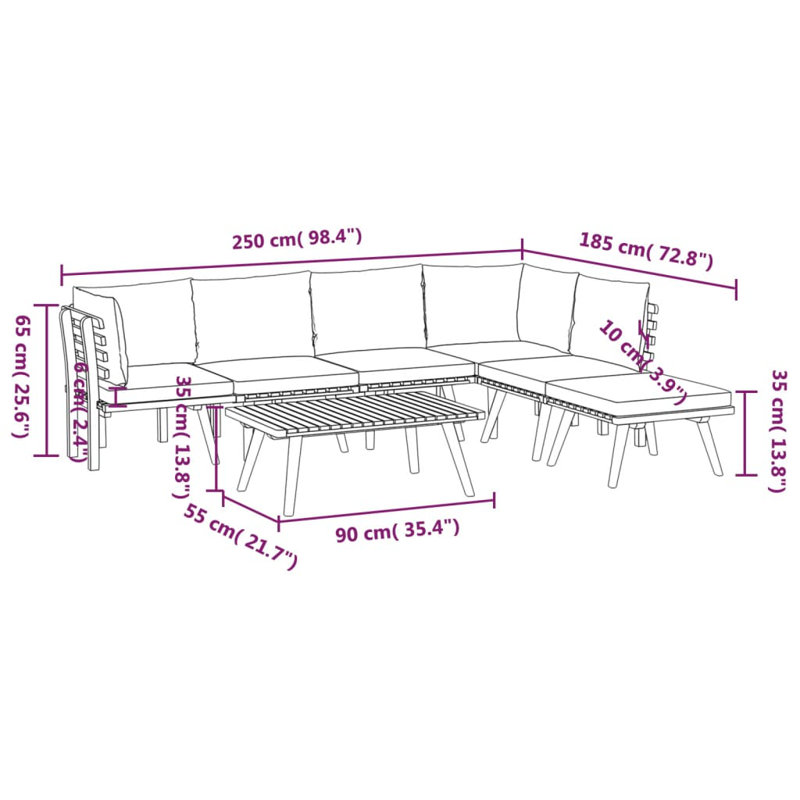 Chaise longue avec coussins 4 pièces Damita, 7 pièces: 2 en coin, 3 au milieu, repose-pieds, t