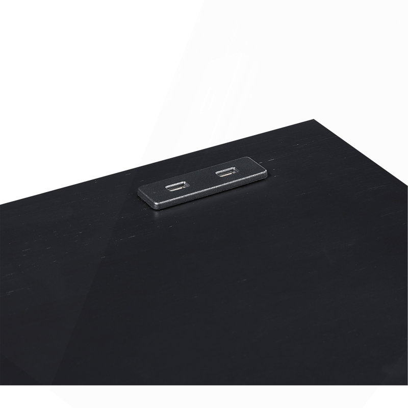 Desks And Stool Set 3Pc Black Finish Rolling Desk With Casters, 2 Charging Ports Home Office Furniture, Black