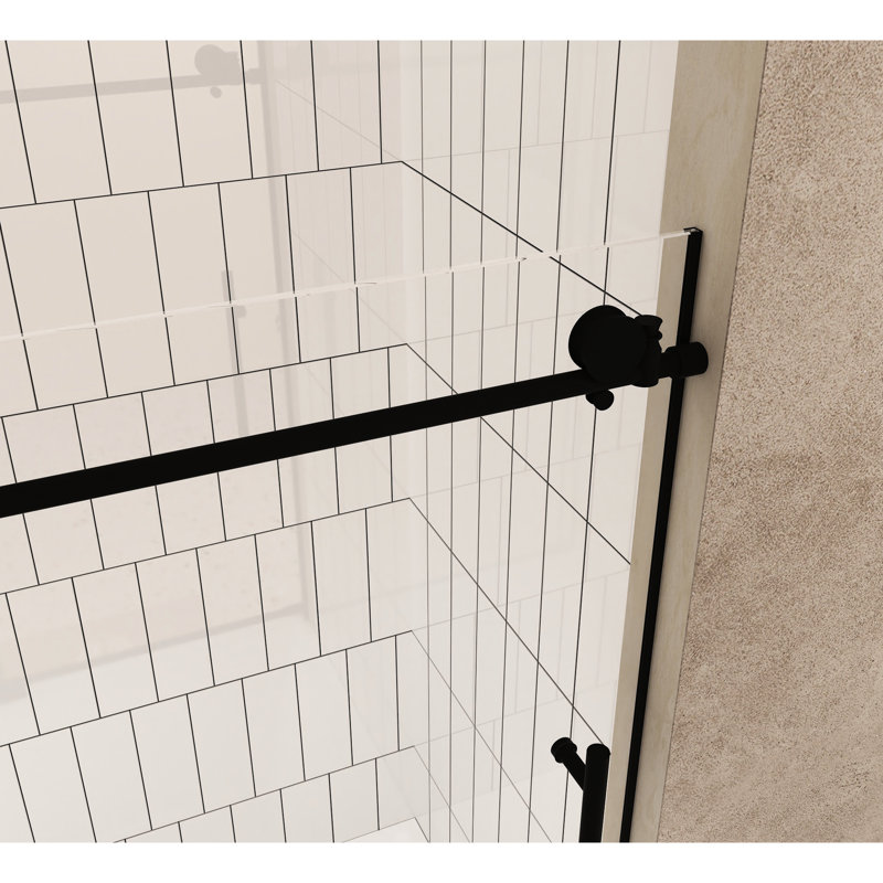 Shower Door, 56 - 60" W X H, 1/4" (6 Mm) Clear Tempered Glass, Proof Film, Comfortable And Secure Grip, Stainless Steel Handle, Matte Black For Bathroom Smooth Surface, Black, Good Passage