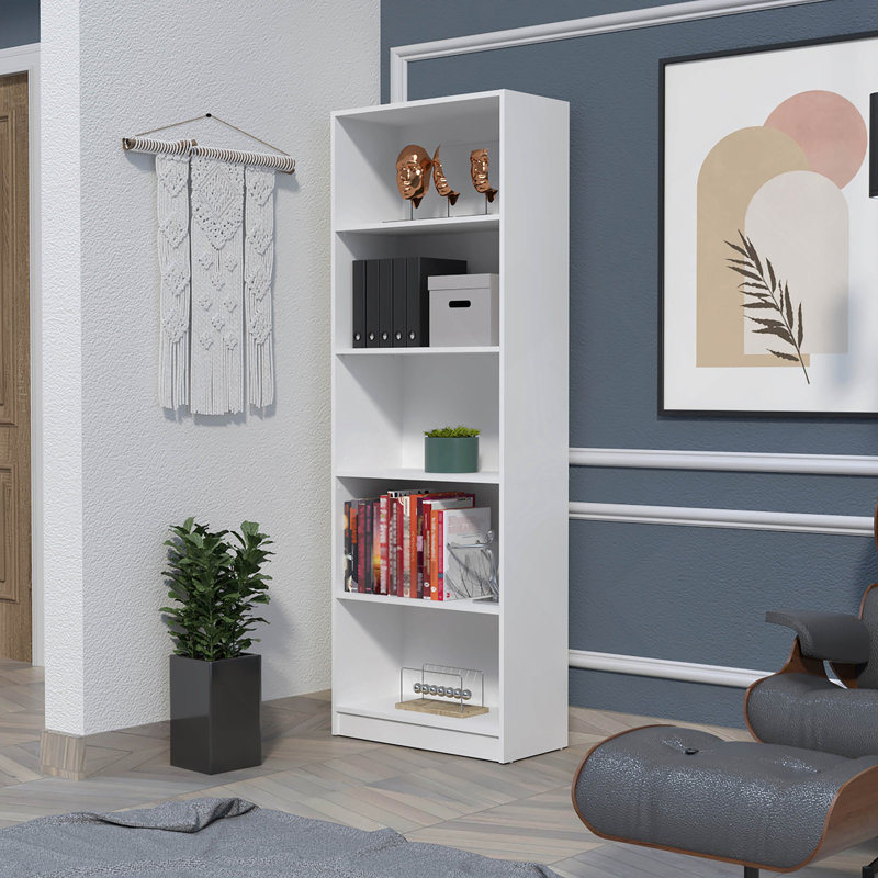 White 5-Shelf Bookcase, White