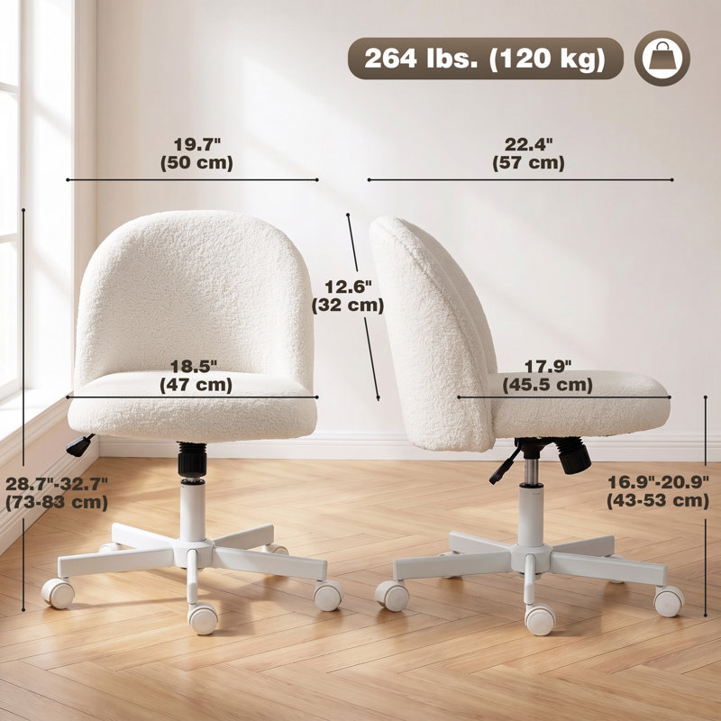 Chaise de bureau inclinable et pivotante, hauteur réglable, blanc crème