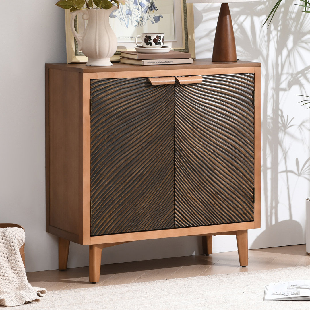 Asante Vintage Storage Accent Textured 2-Door Cabinet with with Wood Handles,Rich Brown Millwood Pines