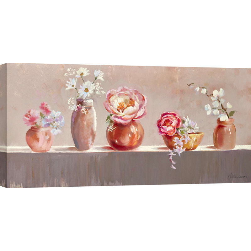 Shabby Elegance Panel: Wild Flowers In Bottles by Nel Whatmore - Print, 35cm H x 70cm W x 4cm D