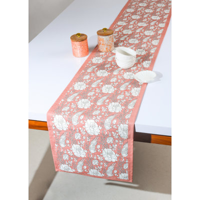 Peach Blossom Block Print Cotton Table Runner