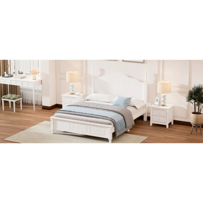 Retro Style Full Size Wood Bed Frame, White Finish, Solid & , Slat Backing, No Box Spring, Simple Assembly Recognition Platform Wood, , Support, Accomplishment