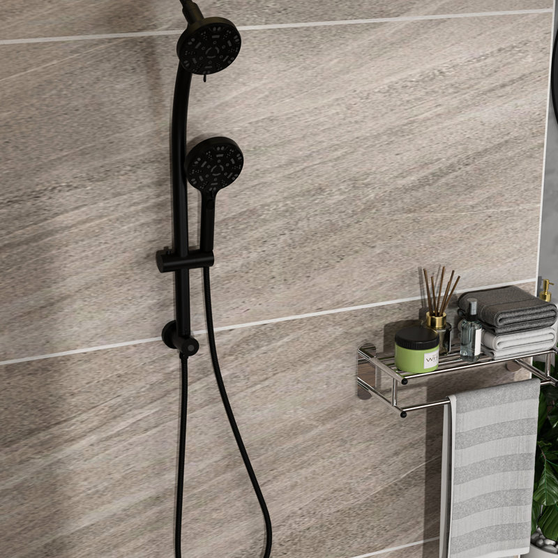 Douche à 8 poignées et pomme de douche à pluie de 4,7 po, noir mat, ensemble de tuyaux réglables à double tête et barre coulissante