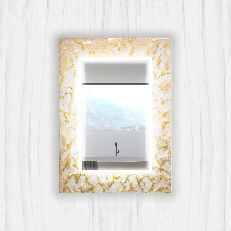 Armiead Flat Glass Lighted Mirror, 38.6" x 27.6", Gold