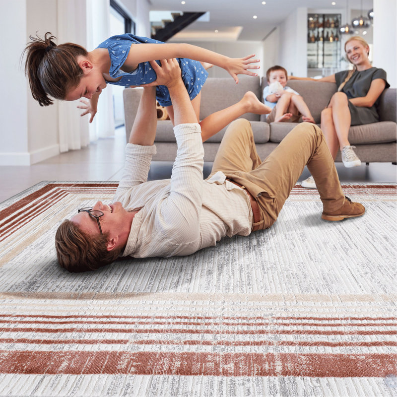 Collection Brown/Ivory/Bordered Non-Shedding Living Room Bedroom Dining Home Office Stylish And Stain Resistant Area Rug
