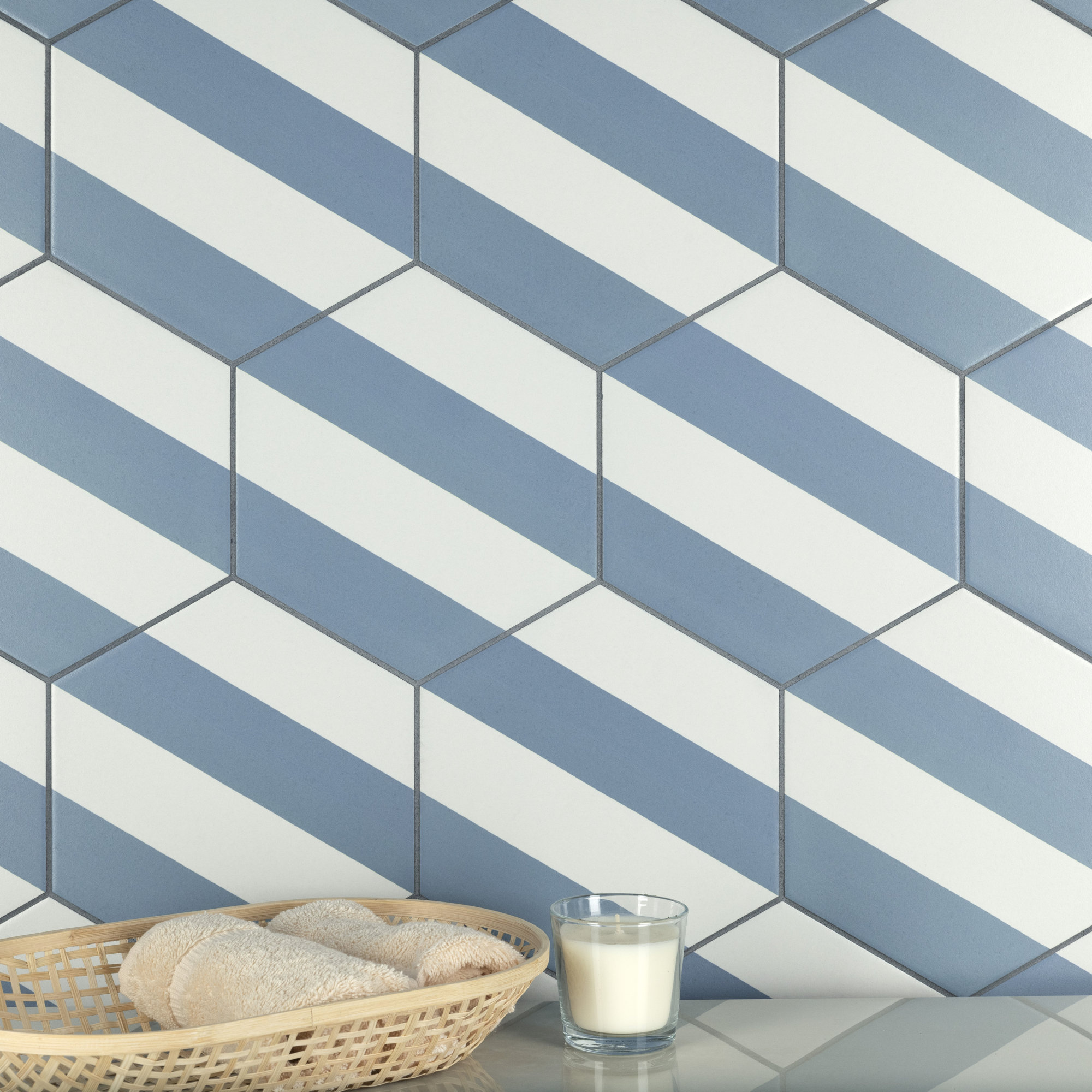 Porto Capri Hex 9" x 10" Porcelain Patterned Look Wall & Floor Tile, White/Blue