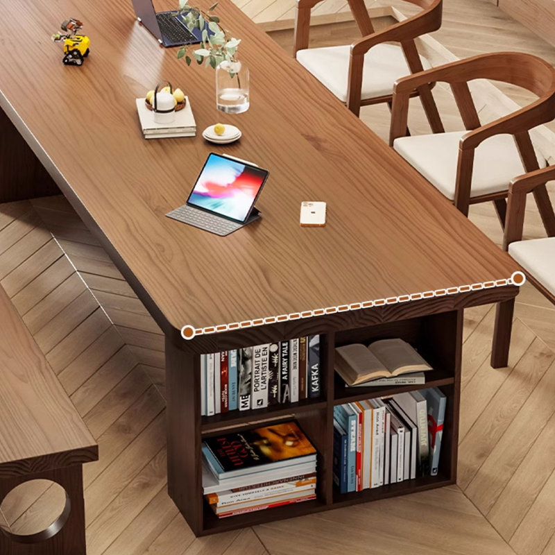 Brown Rectangular Solid Wood  desk, 29.53" H x 78.74" W x 31.5" D