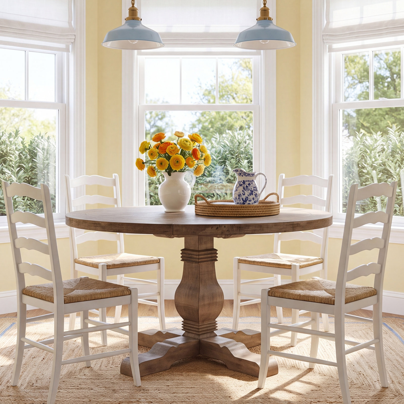 Kinston Solid Wood Pedestal Dining Table, Distressed Brown, 42" x 42"