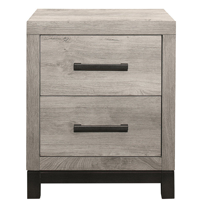 Attrayante table de chevet grise à 2 tiroirs - planche et stratifié de chambre en métal
