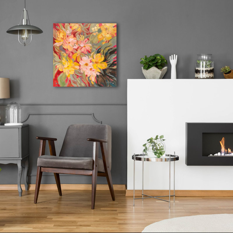 Art mural en verre acrylique épique «Magenta and Sage Floral» par Silvia Vassileva, 24 po x 24 po, H 24 po x l 24 po
