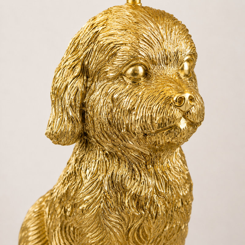 Resin Doodle Dog Table Lamp With Linen Shade, Gold
