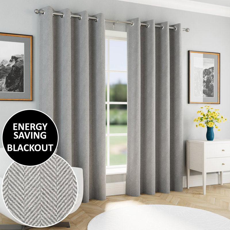Blackout Curtain Panel Pair, 117cm Width x 137cm Drop, Grey