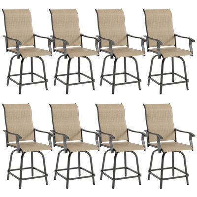 Patio Swivel Texteline Outdoor Bar Stools With High Back (Set Of 8)