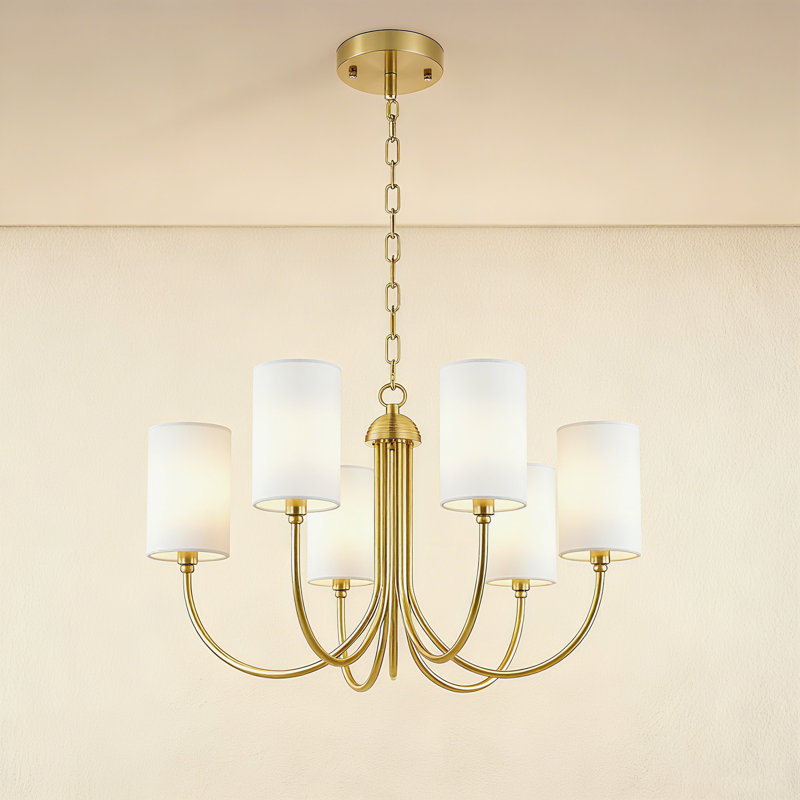 Lustre 6 lumières avec abat-jour en lin, luminaire suspendu classique moderne