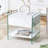 Bedside table with drawers: mdf top, transparent glass sides, simple elegant design, versatile storage solutions (109 characters)