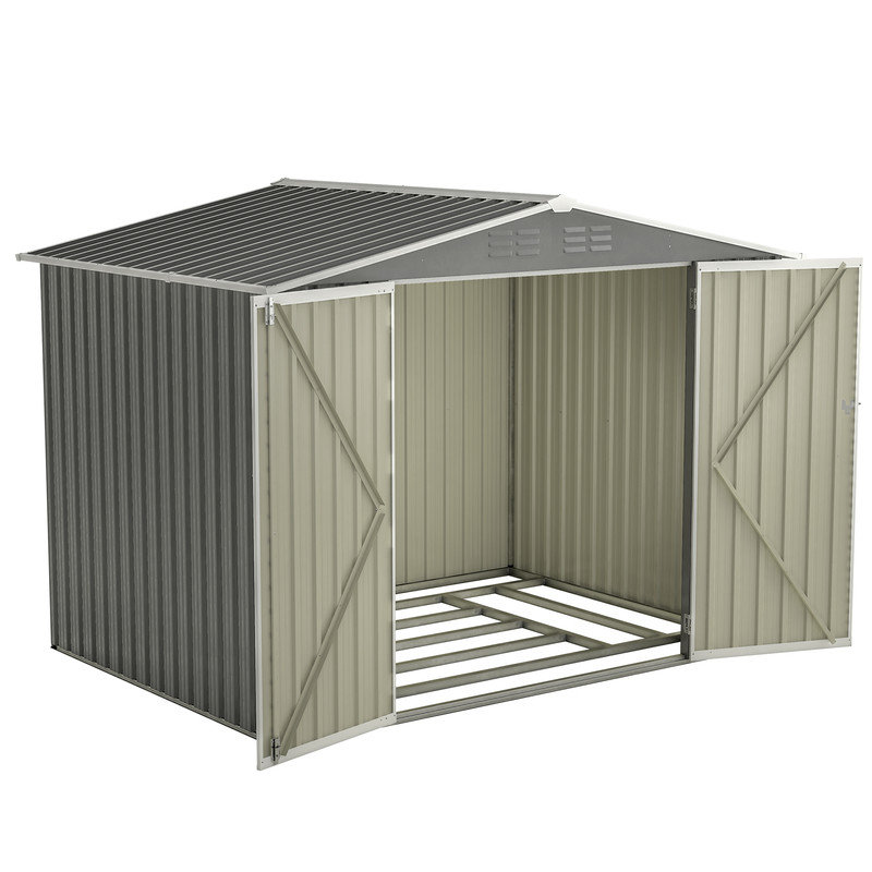 Dark Gray Metal Lean-To Outdoor Storage Shed with Floor Frame, Lockable Hinged Door & Air Vents, Waterproof Garden Tool Storage House for Backyard, Patio & Multi-Scene Use