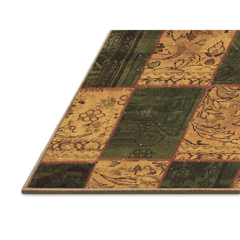 Tapis écossais tissé à la machine en brun / vert, Rectangle 5 pi x 7 pi