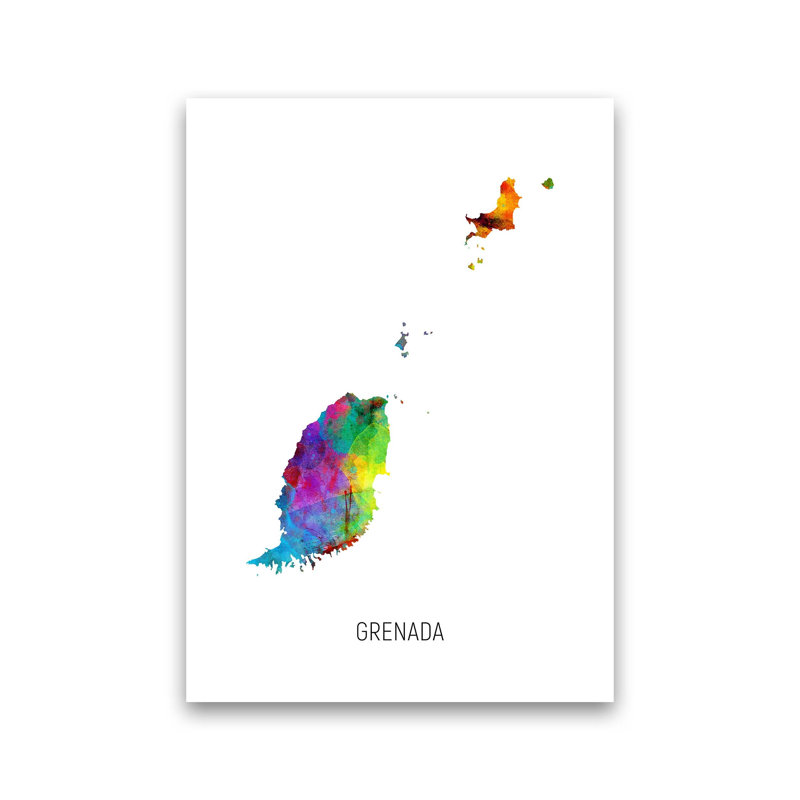 Grenada Watercolour Map by Michael Tompsett - Print, 84cm H x 60cm W x 1cm D, Unframed