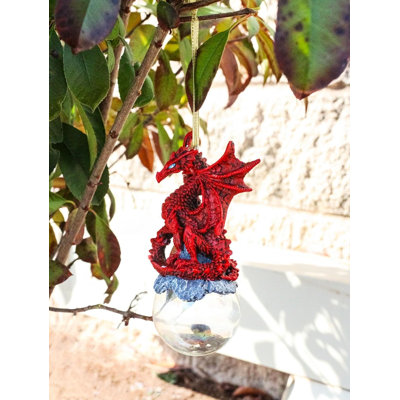 Ruth Thompson Red Inferno Dragon On Pearl Glass Ball Ornament Figurine 5"H
