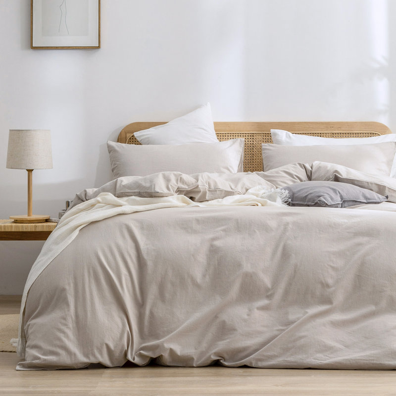 BESTOUCH Duvet Cover Set 100% Washed Cotton Linen Feel Lightweight, Twin Duvet Cover + 1 Standard Pillowcase, Linen Grey