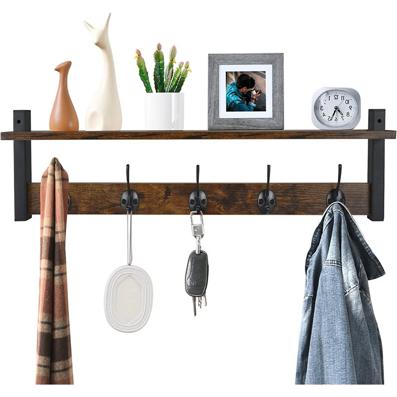 Wall Mounted Coat Rack with Storage, Brown/Black