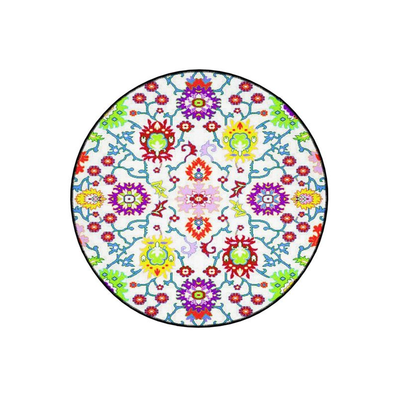 Multicolored Floral Motif Patterned Round Woven Base Vintage Decorative Living Room, Round 4'