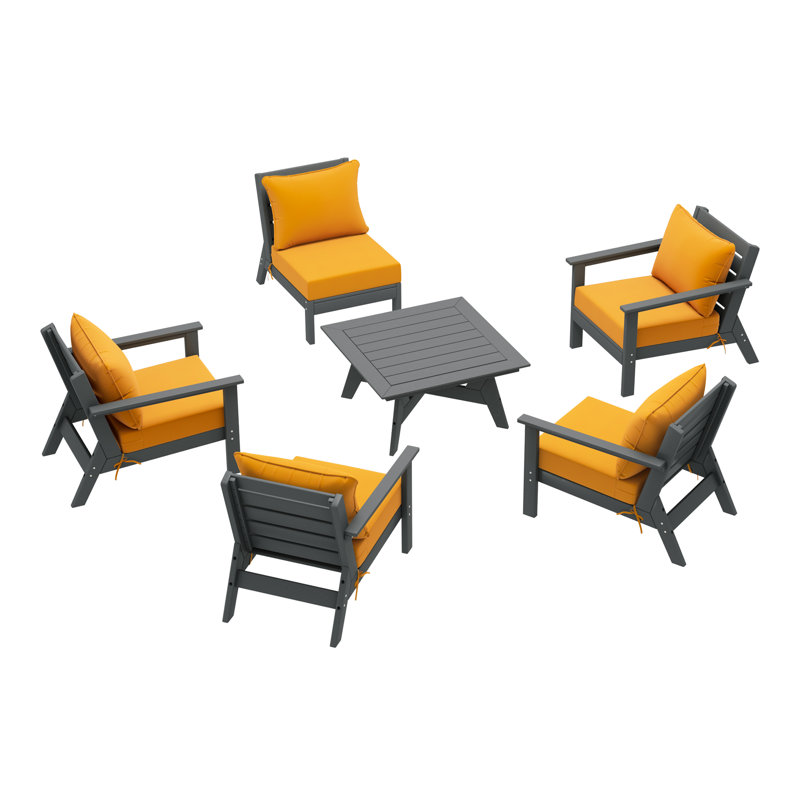 6-Piece Deep Seating Set, Gray, Yellow