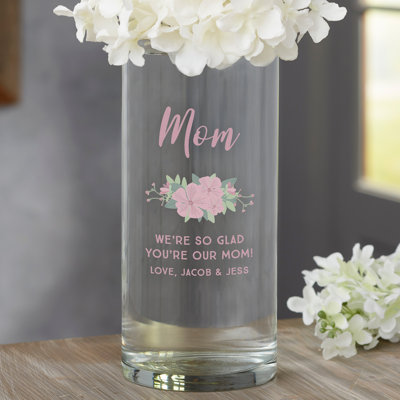 Vase cylindrique personnalisé en verre Floral pour maman