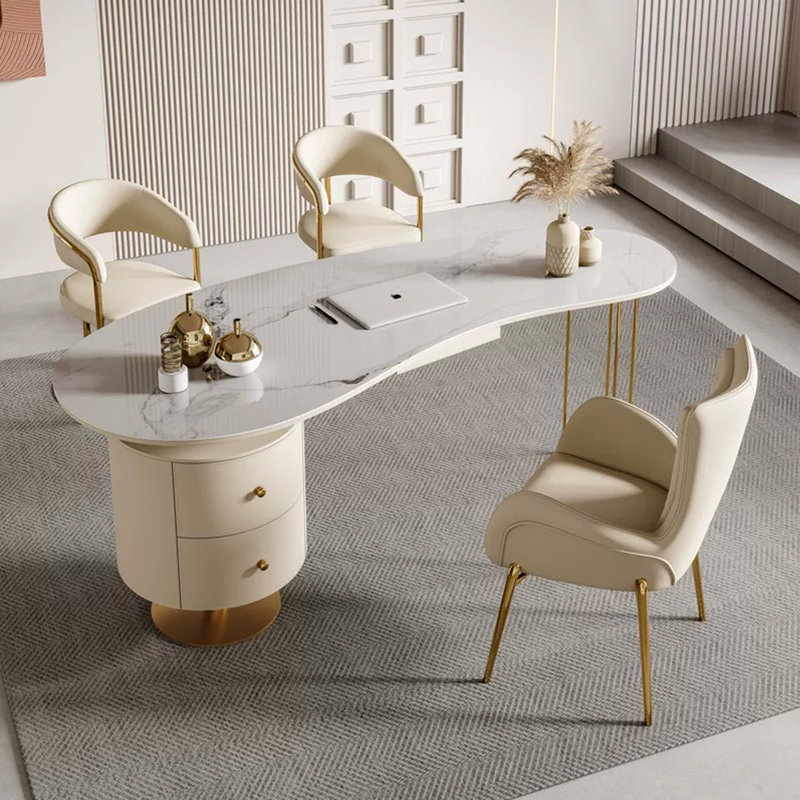 Bureau à 2 tiroirs en cristal frangé courbé cristal + bois manufacturé + métal, H 29,53 po x l 62,99 po x P 23,62 po