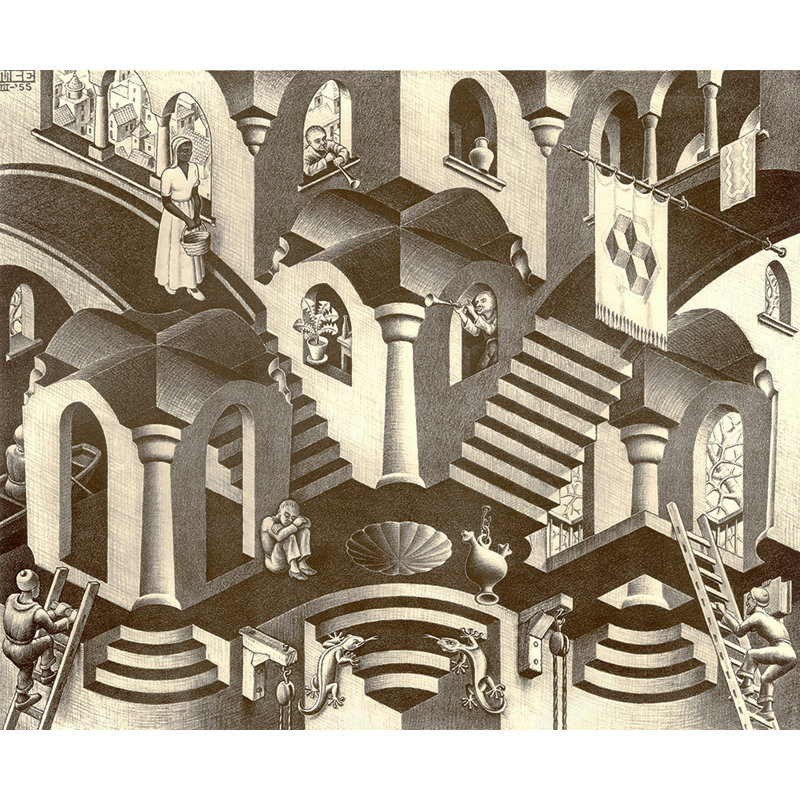 Concave and Convex by M.C.Escher Gallery Wrapped Canvas, 33" H x 48" W