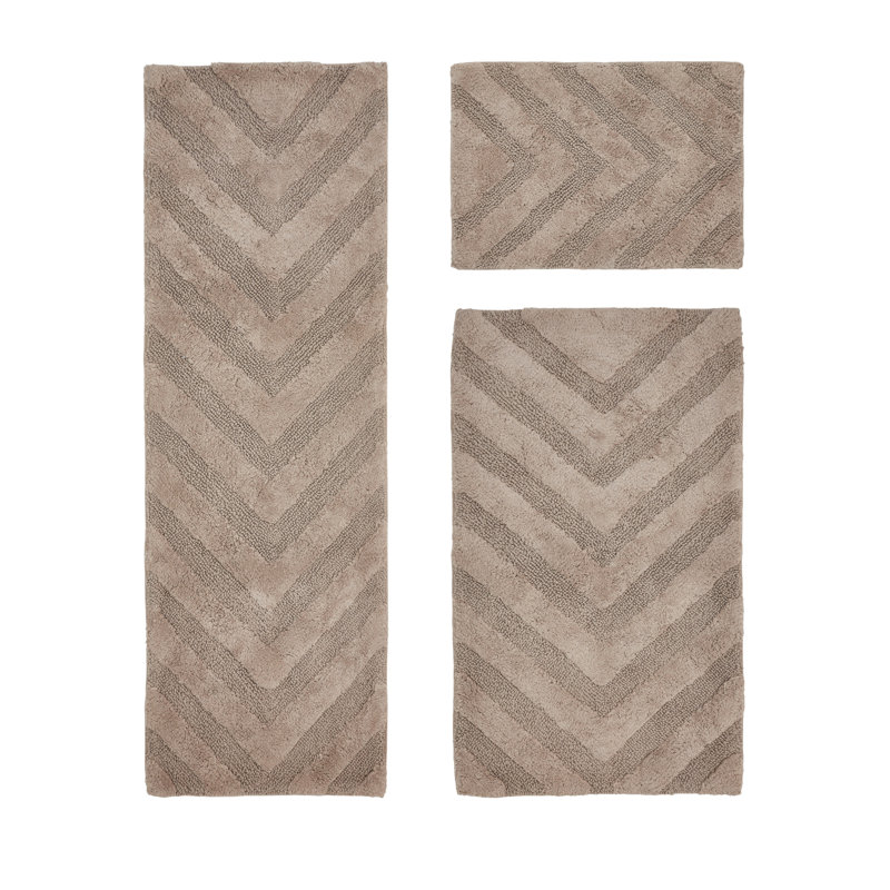 Branston Premium 100% Cotton 1990 GSM 3-Piece Tufted Chevron Bath Rug Set with Non-Slip Spray Latex Backing, OEKO-TEX® Certified, Super Absorbent & Machine Washable, Beige