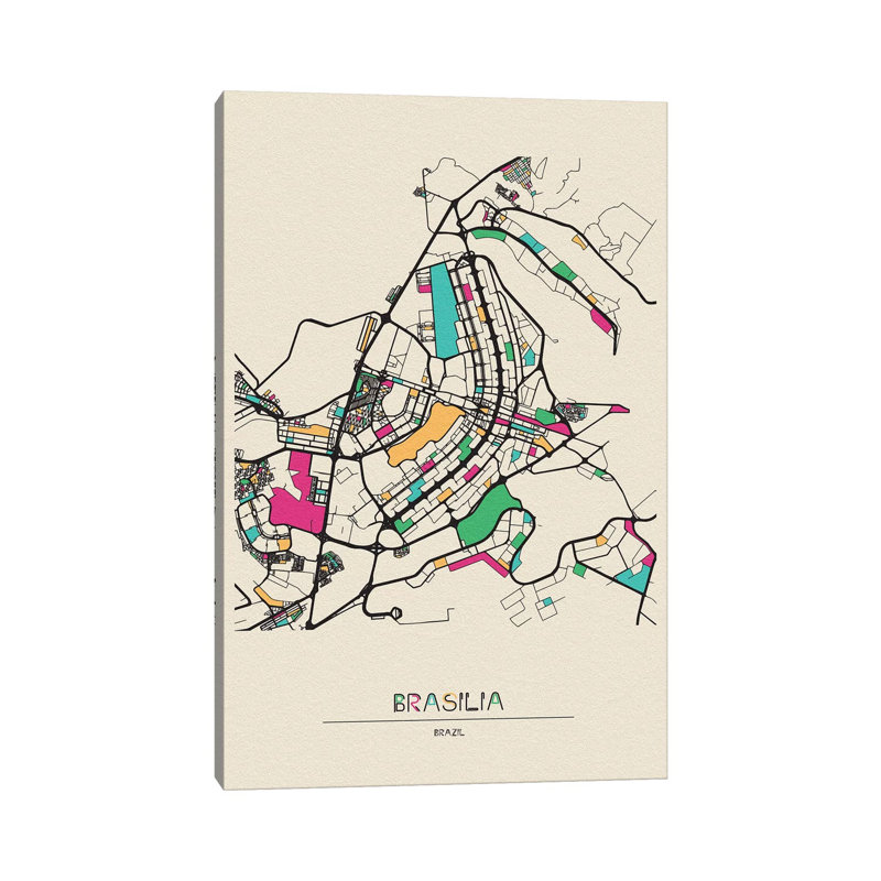 «Brasilia, Brasil Map» par Ayse Deniz Akerman - impression sur toile tendue, H 60 po x l 40po x P 1,5 po