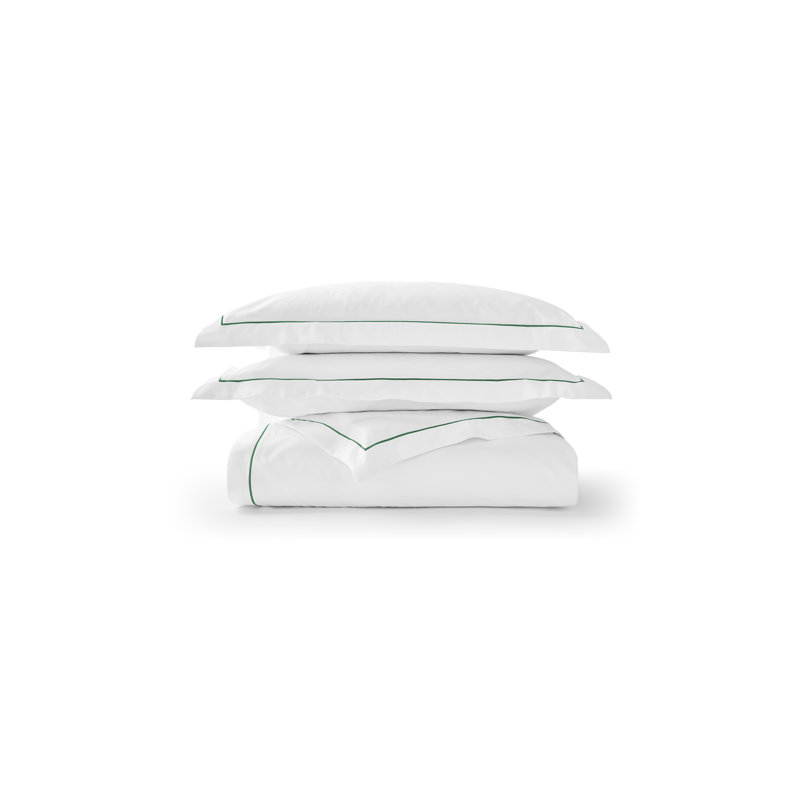 Premium Sateen Duvet Cover Set, Queen Duvet Cover + 2 Standard Pillowcases, Green/White