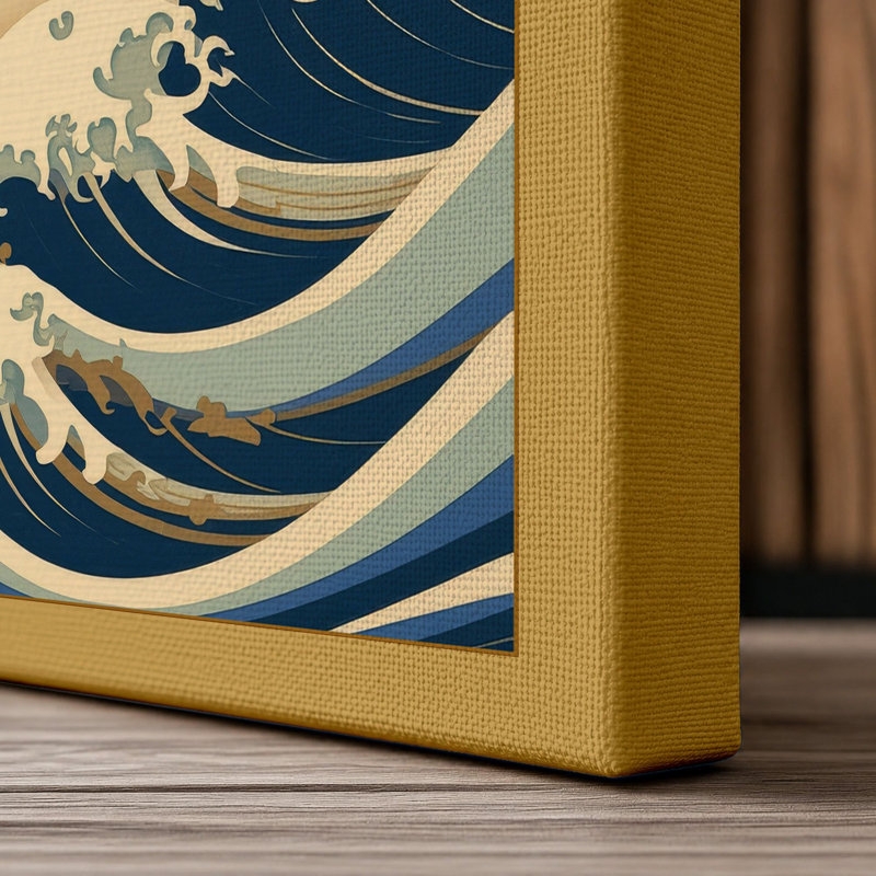 Blossoms and Waves Japandi - Wrapped Canvas, 18x12 - 45.7 x 30.5 cm, Ochre Border