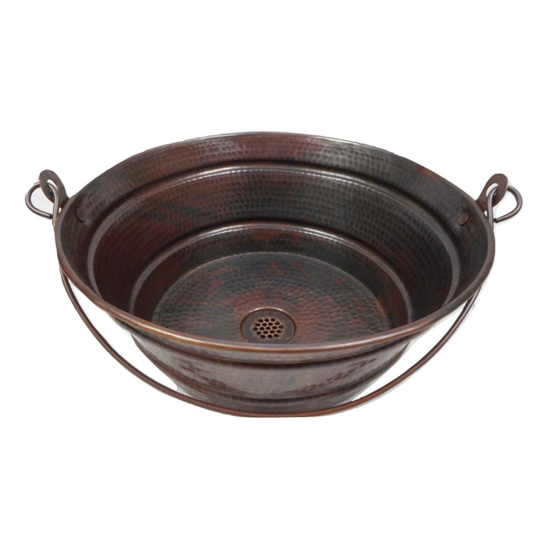 15" Rustic Farmhouse Copper Vessel Bucket / Pail Bathroom Sink with Grid Drain