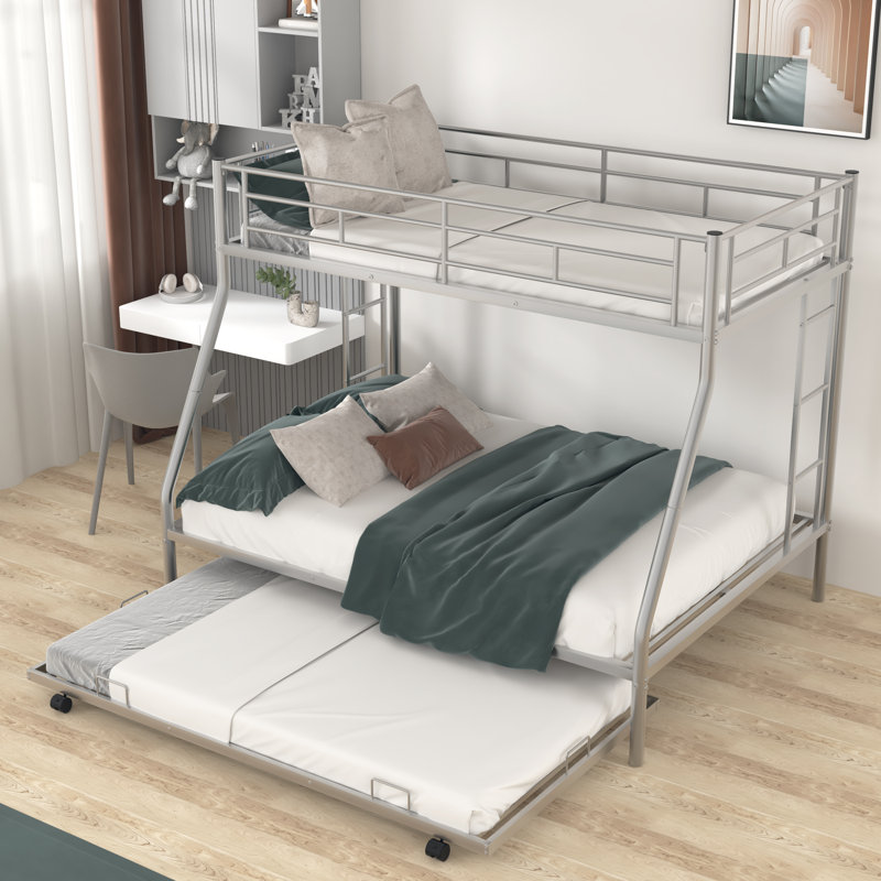 Ballone Kids Twin Over Full Bunk Bed with Trundle, Silver