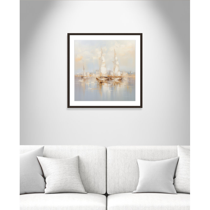 Impression de bateaux dorés II par Lazar Studio, 27.5'' W x 27.5'' H, Matted Print, Open Grain Walnut