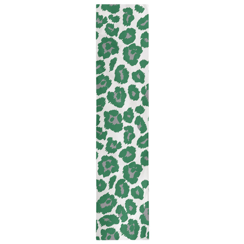 Animal Print Table Runner, 72" x 16", White/Light Green/Blue