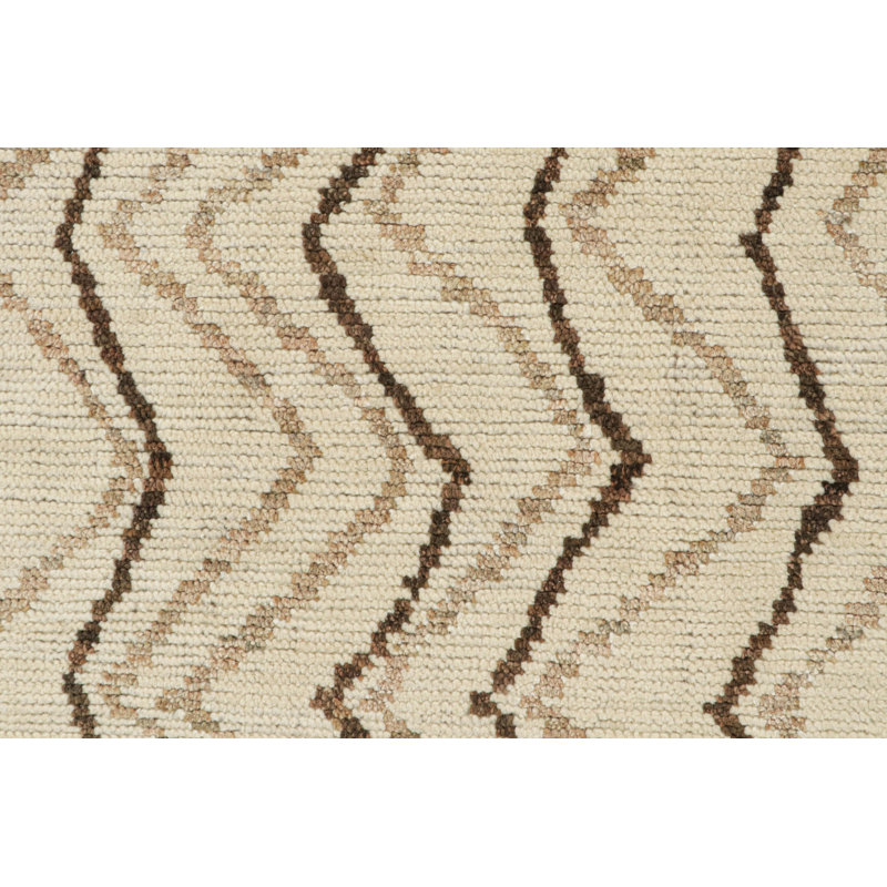 Moroccan Hand Knotted Wool Geometric Area Rug, Beige/Brown/Gold, Rectangle 10' x 14'