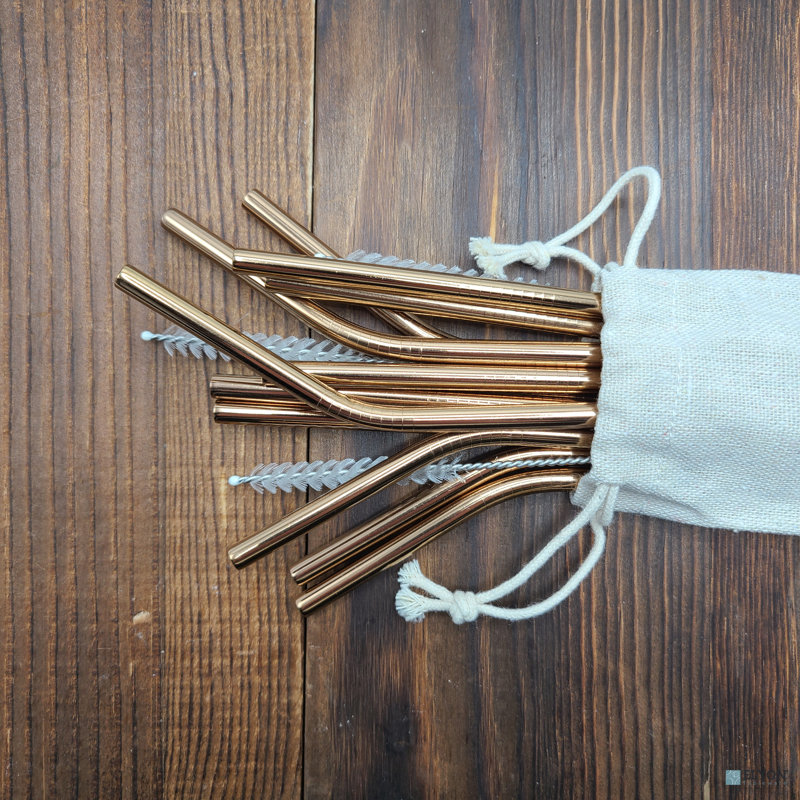 Elyon 15-Piece Stainless Steel Straws Set, Rose Gold