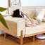 Canapé-lit en velours côtelé beige Threeseat-129743291