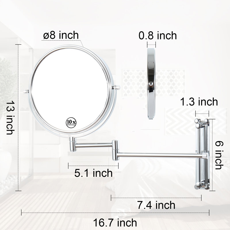 Enas Metal Round Wall Mirror, 7x, Chrome