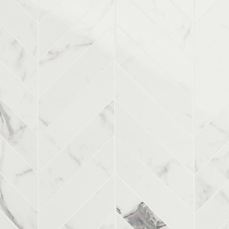 Dreamstone 2X8 Chevron Polished Porcelain Mosaic, Statuario Venato