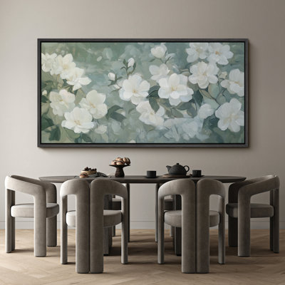 Magnolia Flowers Bedroom Artwork, Green Floral Wall Pictures, Giclee Canvas Digital Print Extra Large Framed Wall Art