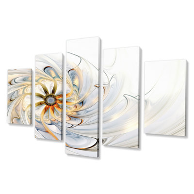 Fractale fleur joyeuse en blanc cosmique III - décoration murale fractales - 5 panneaux